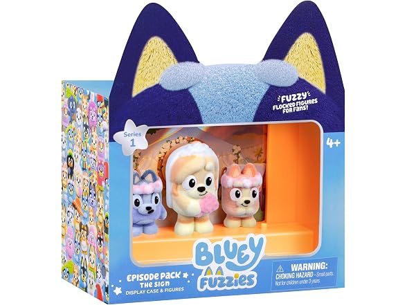 Bluey Fuzzies Episode Pack: The Sign, 3 Flocked Mini-Figures