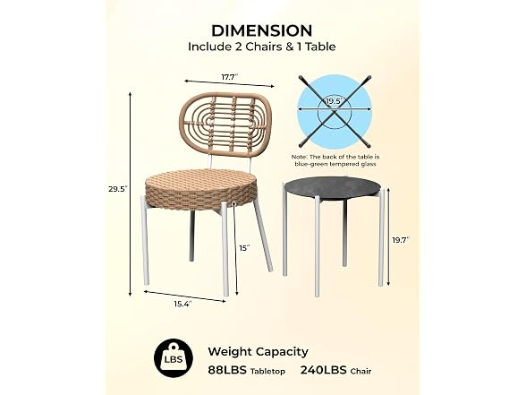 GarveeLife 3 Piece Wicker Patio Bistro Furniture Set