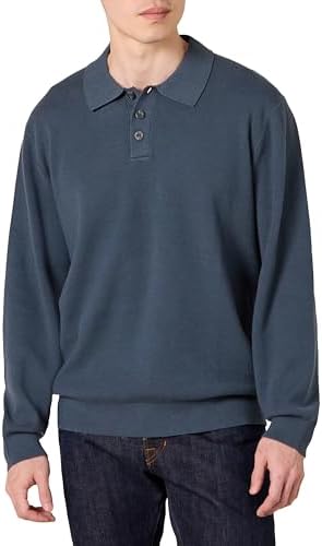 Amazon Essentials Men's Relaxed-Fit Knit Polo Sweater, Navy, Medium