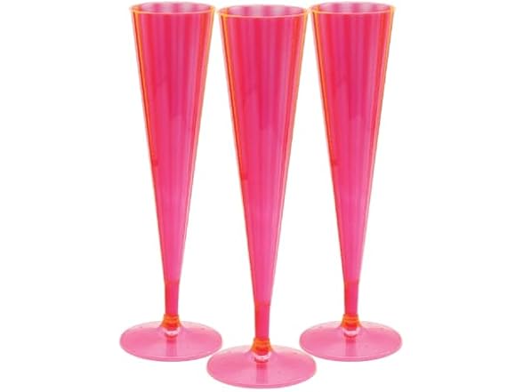 40Count Hard Plastic Twopiece 5 oz Champagne Flutes, Neon Pink