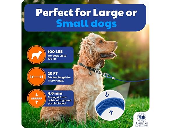 American Kennel Club Dog Tie Out Cable 20 Ft