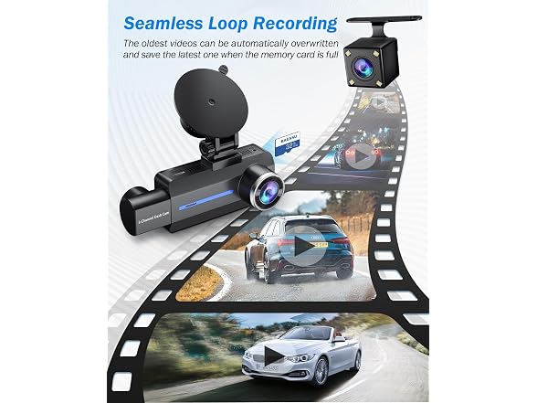 BAEASU 3-Ch 2.5K+1440P Dash Cam w/ 32GB
