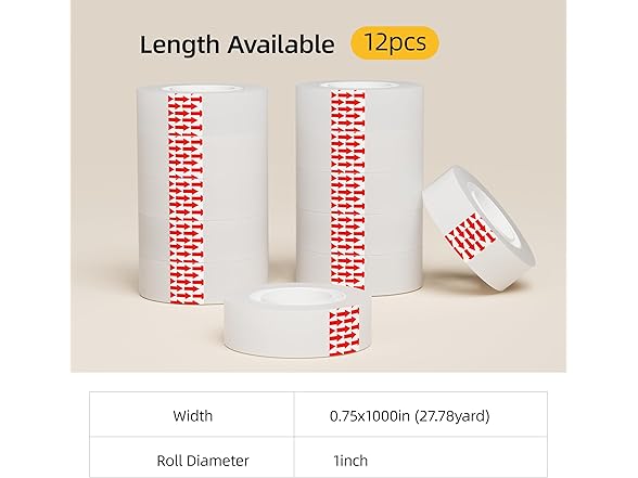 Invisible Tape 12 Rolls 0.75"x1000"