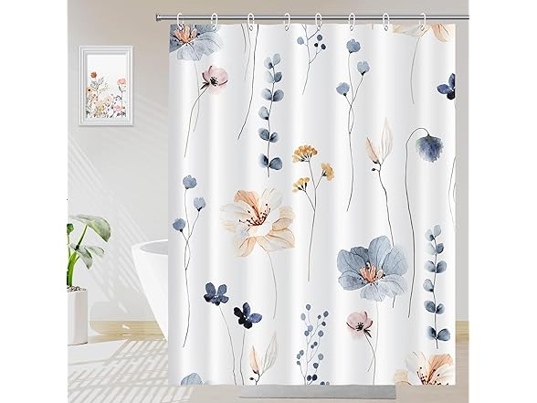Floral Shower Curtain Set Blue 72x72