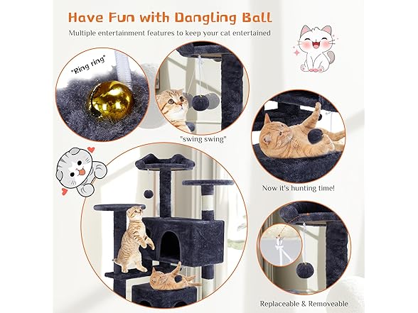 FluffyDream Cat Tree Tower 54in Gray
