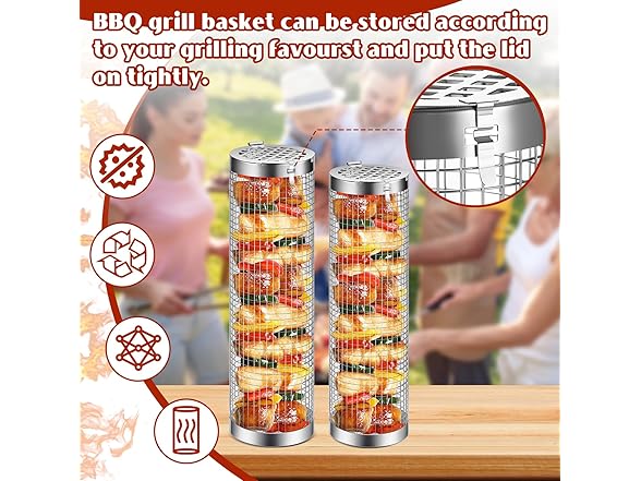 2 Pack BBQ Rolling Grill Baskets
