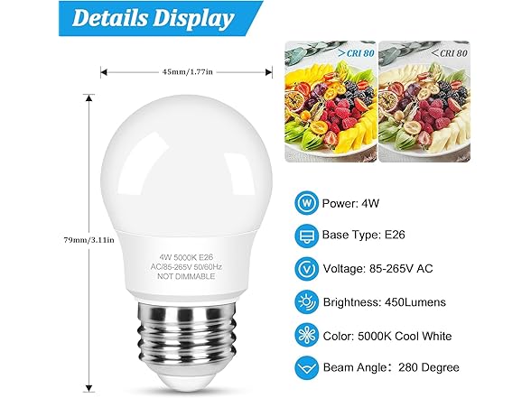Brightever LED Refrigerator Light Bulb 40 Watt Equivalent