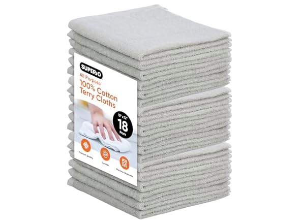 Superio Superio Cotton Terry Washcloths Grey