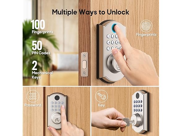 ELAMOR M19-Nickel Fingerprint Door Lock (Nickel)