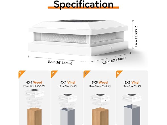 Brightever Solar Post Cap Lights Outdoor 16 Packs White