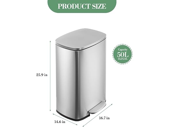 OUTLANE 13 Gallon Kitchen Trash Can with Soft-Close Lid