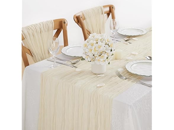 SoarDream 10Ft Beige Cheesecloth Table Runner