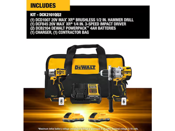DEWALT DCK2101QQ2 20V MAX Cordless 2-Tool Combo Kit