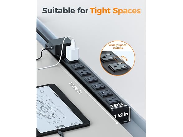 TESSAN 1200J Metal Power Strip (8 Outlets)