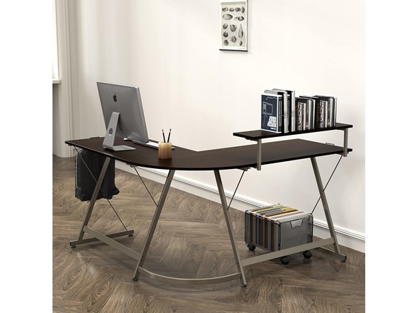 SHW L-Shaped Corner Desk w/Monitor Stand and Drawer - Gallery 6