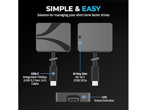 USB-C Enclosure for M.2 2230 PCIe NVMe SSDs