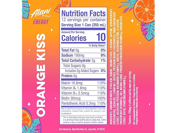 24PK Alani Nu ORANGE KISS, Sugar Free, Low Cal