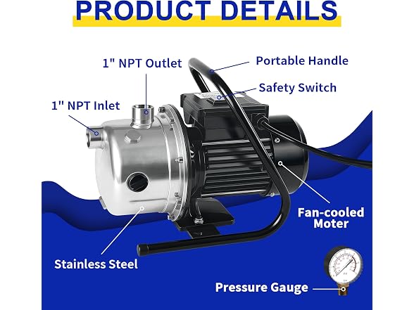 LANCHEZ 1.2 HP Shallow Well Pump, 2100 GPH Stainless Steel Garden Irrigation Pump, 115V Water Transfer Pump, Water Booster Jet Pump for Home Garden Lawn Farm, Black silver (Open Box)
