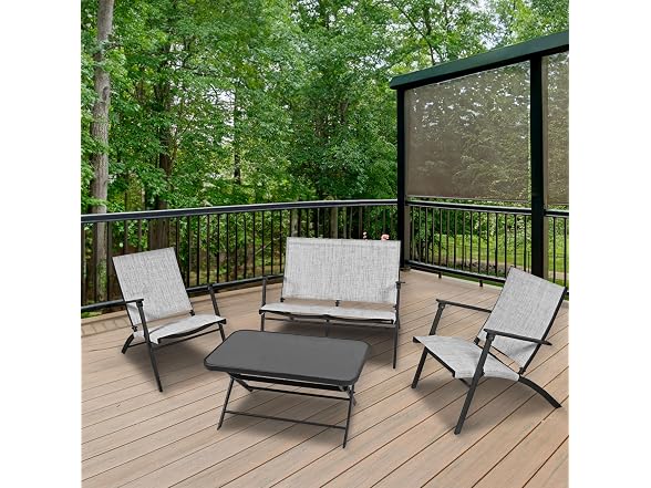 Four Seasons Courtyard Novara 4 Piece Steel Folding Furniture Set