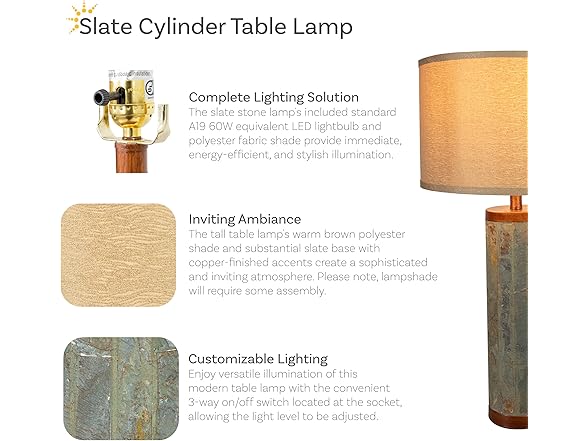 31-Inch Slate Cylinder Table Lamp
