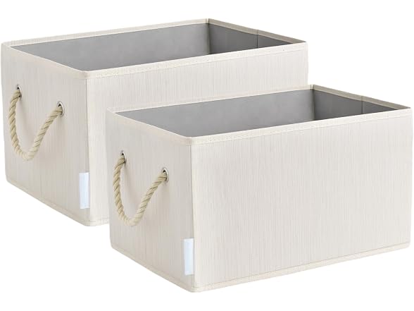 Sukkri Ivory White Storage Bins with Cotton Rope Handles, 2 PK