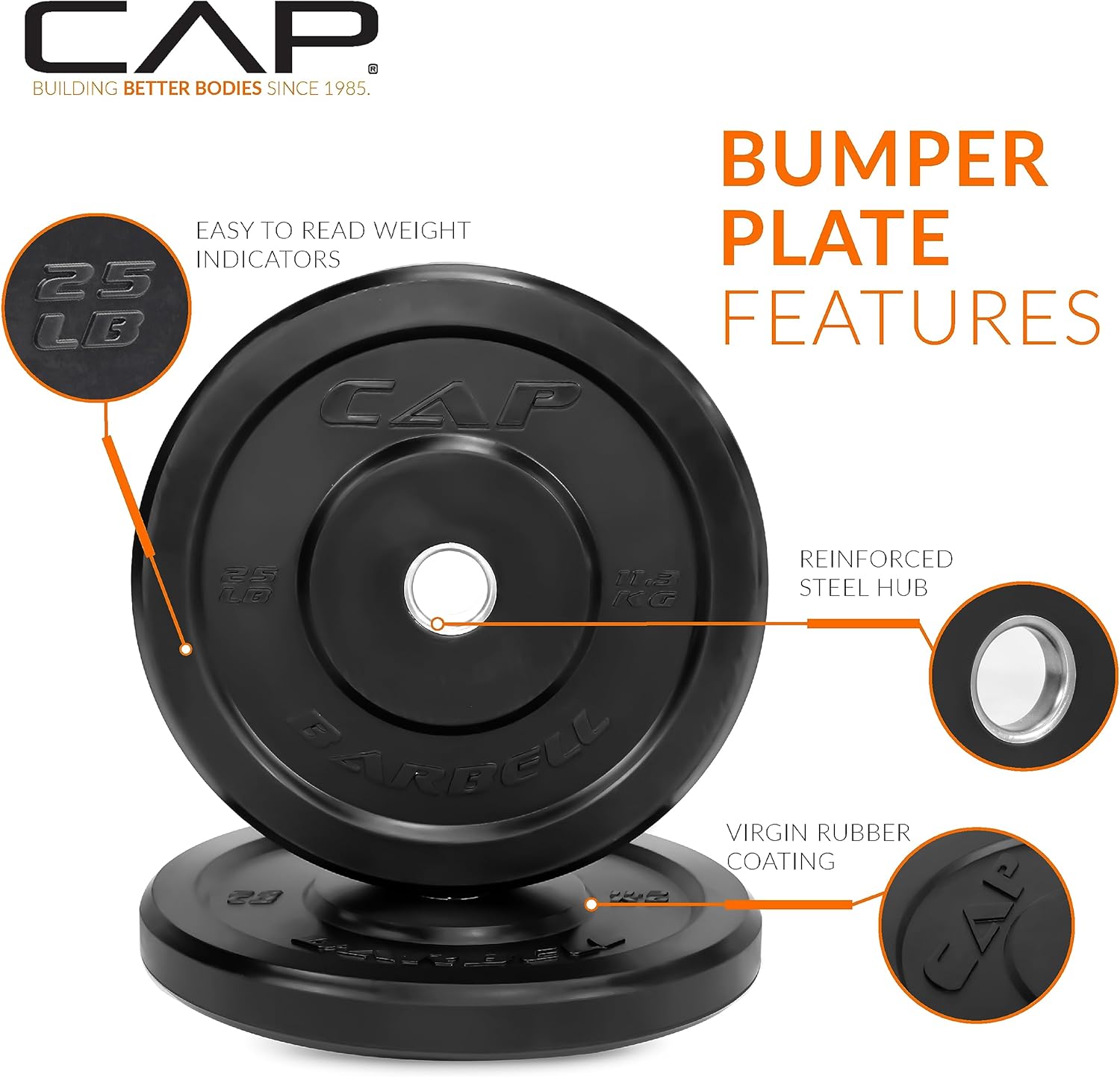 CAP Barbell Elite Bumper Plate Set, 25lbs Pair - Gallery 7