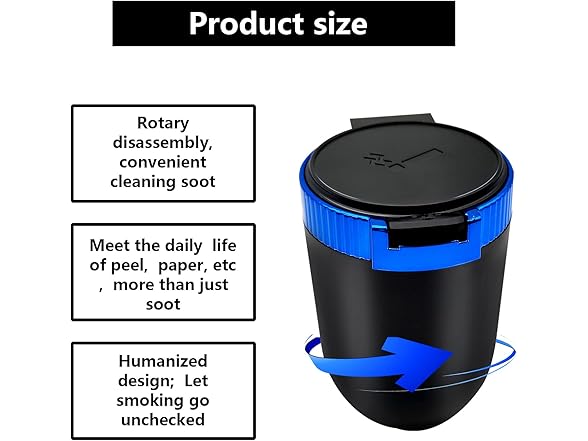 Car Ashtray w/Lid Blue Light Portable