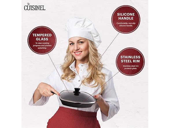 Cuisinel Square Glass Lid, Grill Pan 10.5"