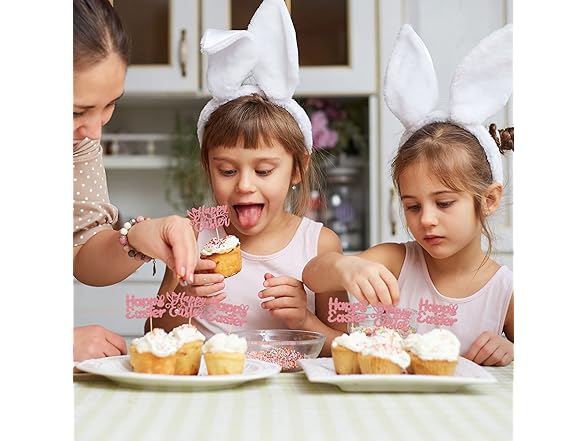 Gyufise 24Pcs Pink Glitter Easter Topper