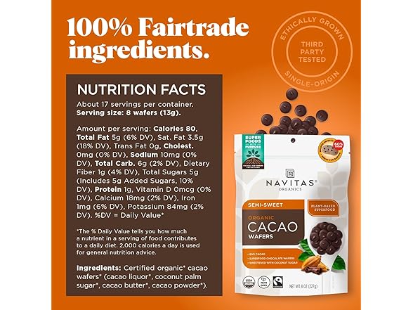 Navitas Organics Semi-Sweet Cacao Wafers