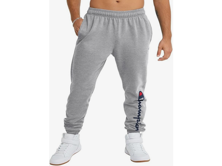 Champion Men's Fleece Joggers, Sweatpants, Standard Fit, Midweight, C Tall, Oxford Gray-Classic Script Logo, Small