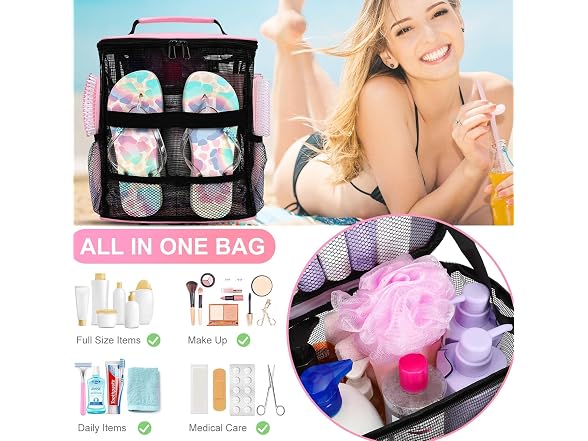 NOBLIGOAL Mesh Shower Caddy Bag Pink