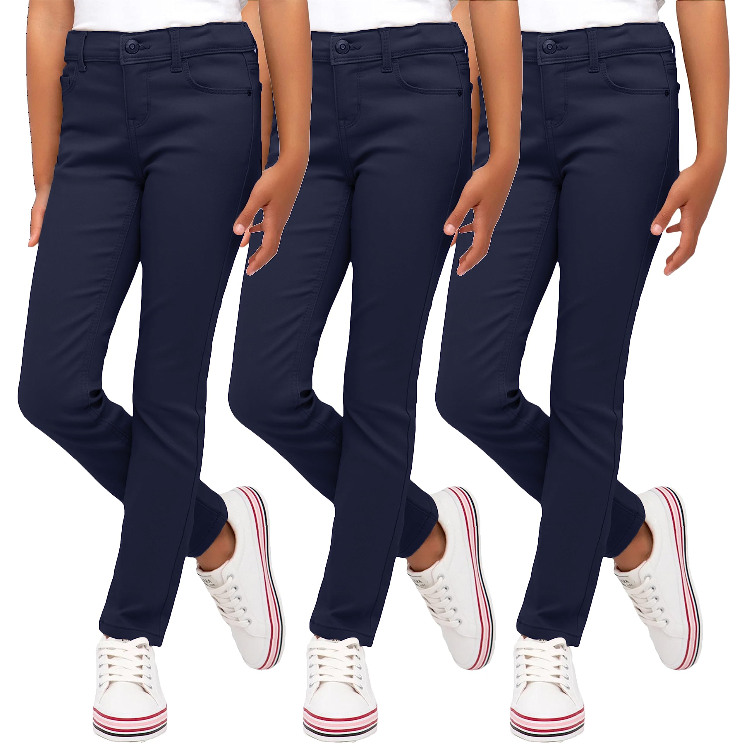 3PK Girls Stretch Pencil Uniform Pants - Gallery 12