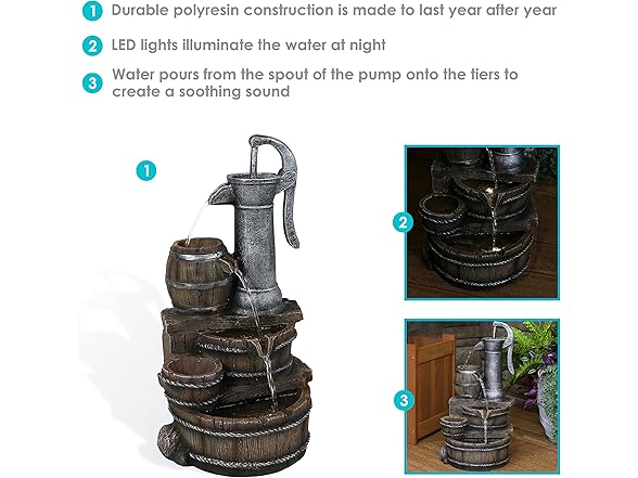 Sunnydaze Cozy Farmhouse Pump and Barrels 23-Inch