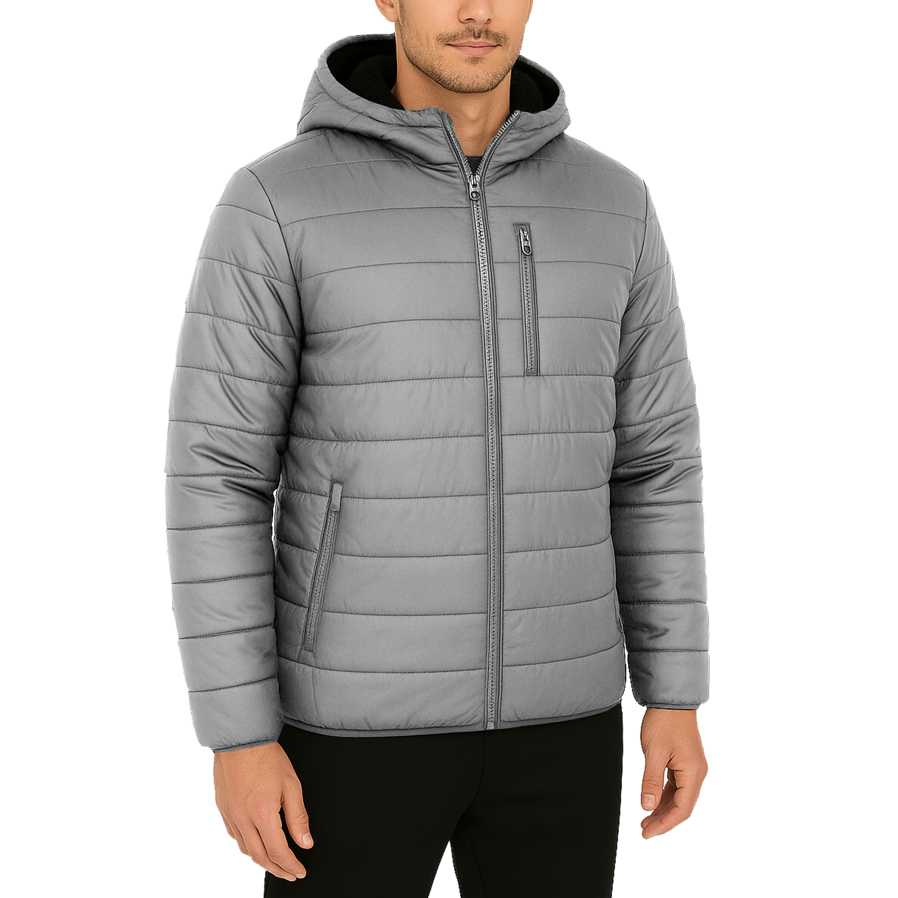 Mens Sherpa Fleece-Lined Hooded Puffer Jacket - Gallery 32