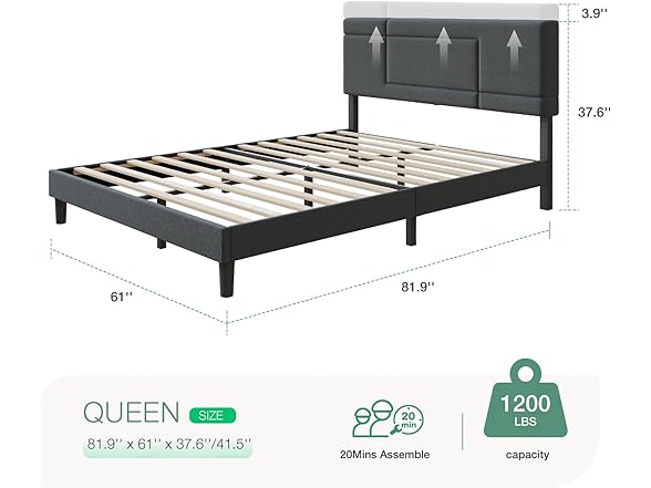 Novilla Bed Frame Queen Size, Queen Bed