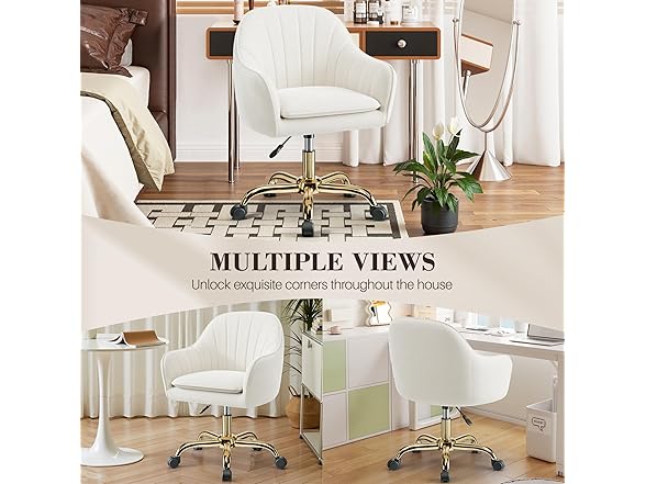 BestEra Vanity Chair with Wheels, Comfy Home Office Desk Chairs Adjustable Modern Velvet Makeup Vanity Chairs for Bedroom Living Room-Beige (Open Box)