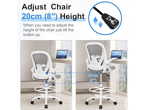 Primy Ergonomic Drafting Chair with Flip-up Armrests Tall Of (Open Box)