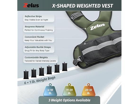 ZELUS Green Adjustable Weighted Vest 4-10lbs