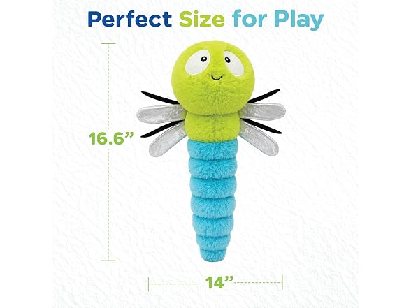 Bow Wow Pet Squeaky Plush Dog Toy with Crinkle Dragonfly