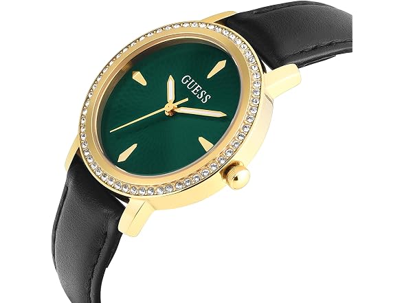 Guess Women's 34mm Watch Black Leather Green Gold