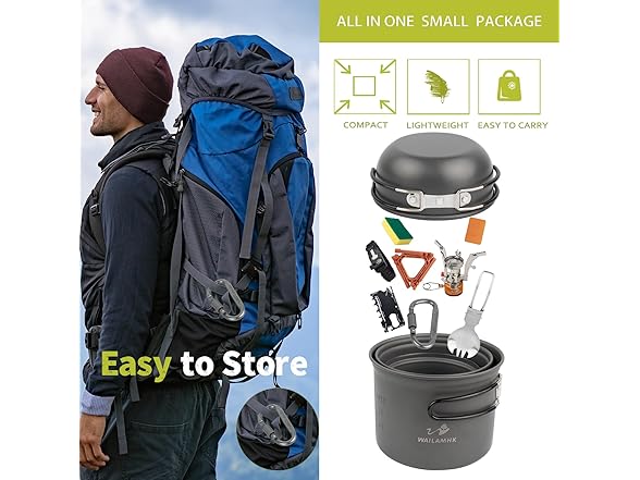 WAILAMHK Camping Cookware Mess Kit, 17