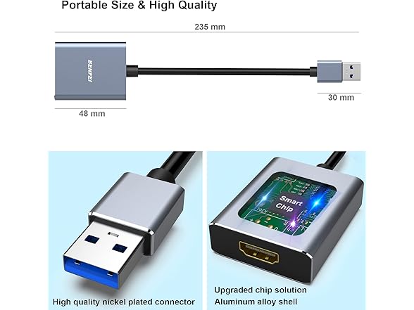 BENFEI USB 3.0 to HDMI Male to Female Adapter for PC (NOT FOR MAC)
