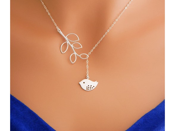 Lariat Brid and Leaf Pendant Necklace