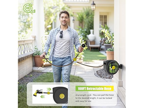 Aokia Retractable Garden Hose Reel, 100 ft