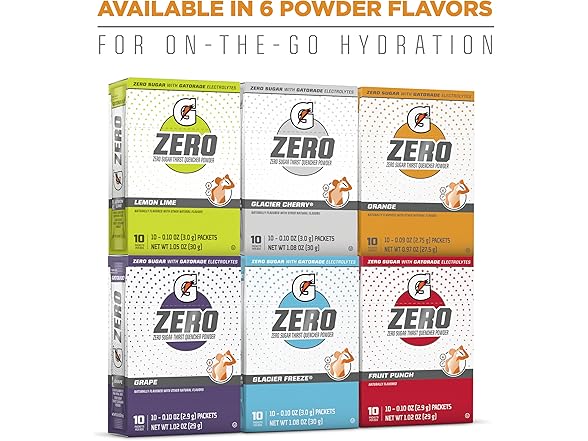 30PK Gatorade G Zero Sports Drink Mix Powder