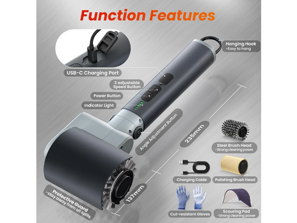 Electric BBQ Grill Brush 3-Speed Power