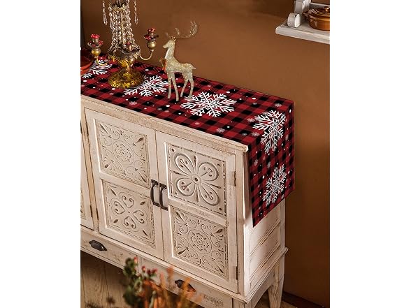 PIEPLE Christmas Table Runner-Red Black Buffalo Plaid Check