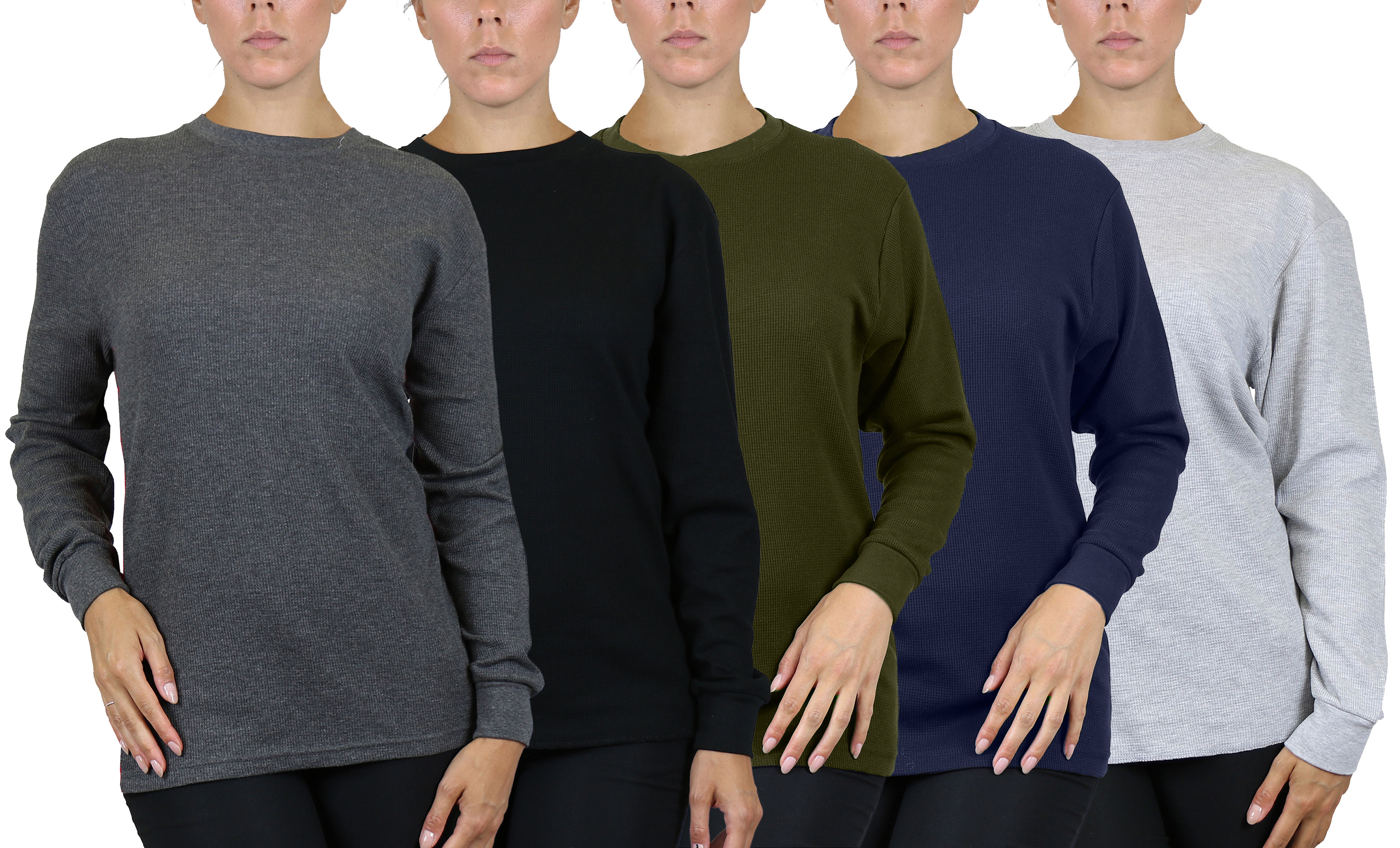 5Pk Womens Waffle-Knit Thermal Shirts - Gallery 4