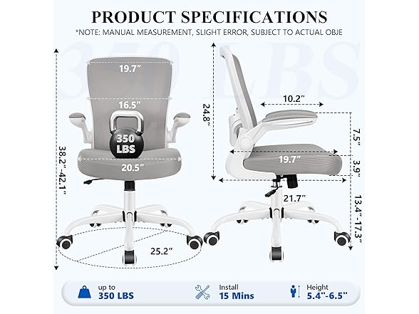 FelixKing Office Chair, Ergonomic Desk Chair Breathable Mesh Chairs Adjustable High Back Lumbar Support Flip-up Armrests, Executive Rolling Swivel Comfy Computer Chairs Home Office Gray (Open Box)